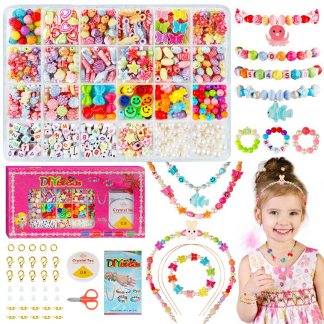 WEVOL 700+pcs Perles pour Bracelet, Kit Perles Fabrication Bijoux Enfant Jouets Filles de 5 à 12 Ans, Coffret Perles Cadeaux de 