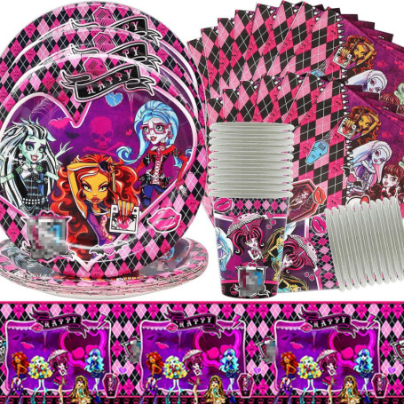 Doyomtoy Vaisselle de fête pour enfants,Set de Vaisselle pour Fête d'Anniversaire,61 Pièces Vaisselle Papier Set Assiettes en Pa