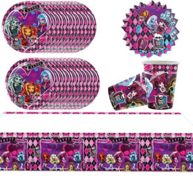 61 pièces de vaisselle de fête Monster High, fête d'anniversaire Monster High pour enfants, y compris assiettes en carton, tasse