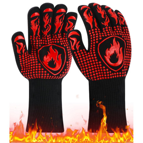Gants de Barbecue Gants Anti Chaleur Jusqu'à 800°C Gants de Barbecue Universel Gants pour Barbecue Antidérapants Gant de Cuisine
