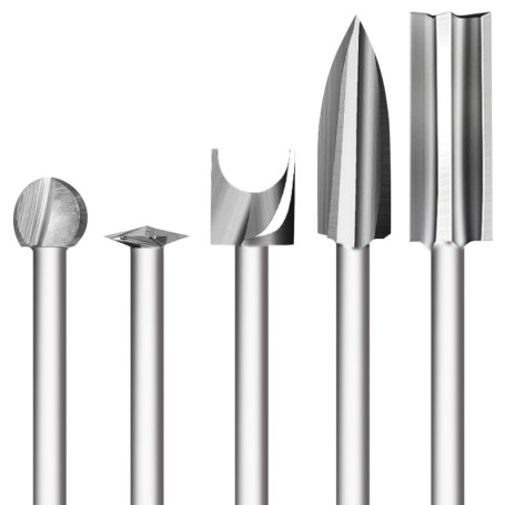 Jeu de Outils de Sculpture sur Bois pour Dremel, 5 Pièces Différents Mèches de Sculpture sur Bois avec Tige de 1/8 pouces pouces