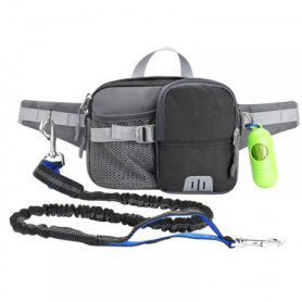 DONGKER Laisse de Jogging pour Chiens,Laisse Mains Libres avec Coutures Réfléchissantes,Ceinture Ventrale et Distributeur de Sac