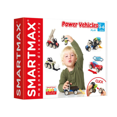 SmartMax - Les Gros Power Véhicules - Jouet de Construction Magnétique - Remorquer, déapnner, rouler .. Tout est possible avec c