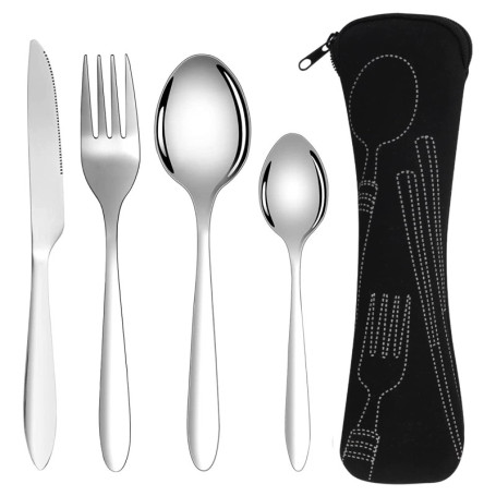 iJiGui Ensemble de Couverts 4 Pièces, Couverts en Acier Inoxydable, Voyage Ensemble Couverts Set, Couverts portatifs en Acier In