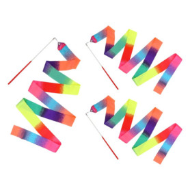 3pcs Rubans de Danse,2 m Ruban Gymnastique Enfant Arc-en-Ciel et Rose, Ruban de Danse Scintillant,Accessoire de Danse Artistique