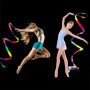 3pcs Rubans de Danse,2 m Ruban Gymnastique Enfant Arc-en-Ciel et Rose, Ruban de Danse Scintillant,Accessoire de Danse Artistique