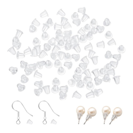 300 Pièces de bouchons d'oreille en silicone transparent, Bouchon pour Boucle d'oreille Transparent,boucles de sécurité pour bou