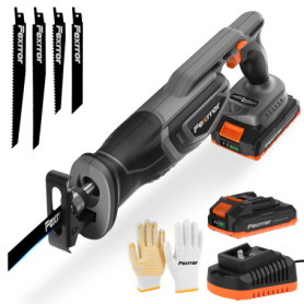 Fexrror Scie Sabre Sans Fil 20V, Scie Sabre à Batterie 2000mAh, Changement de Lame Sans Outil avec 4 Lames de Scie, Coupe le Boi