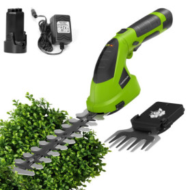 FOONNUN Cisaille Sculpte-Haie et Taille-Herbes sans Fil 7,2V, Cisaille à Gazon avec 2 Lames, Largeur/Longueur de Coupe 9,3 cm/17