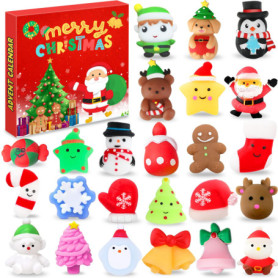 Chennyfun Calendrier de L'avent Squishy 2024, 24pcs Calendrier de l'Avent Mochi Squeeze Toy pour Enfant, 24 Jours Calendrier de 