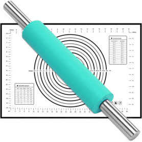 Rouleau à pâtisserie,rouleau à pâtisserie en silicone,antiadhésif en acier inoxydable avec poignées,Tapis de Cuisson pour fondan