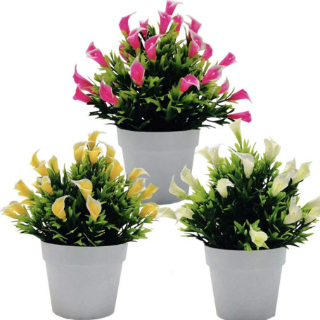 Fycooler Lys Calla Fleurs Artificielles en Pot - 3PCS Plantes de Verdure Artificielles pour Arrangements Floraux, Table de Maria