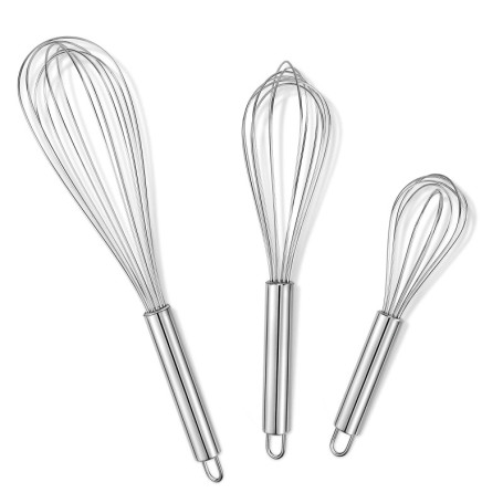 Fouet Cuisine Professionnel, Acier Inoxydable Fouet Lot de 3(20cm/ 25cm/ 31cm), Fouet pour Mélanger, Remuer la Pâte, les Œufs, M