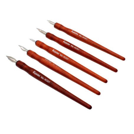 Hillento Ensemble de stylos plume, 5 stylos en bois, stylos de dessin animé et 5 plumes - idéal pour manga/bande dessinée/callig