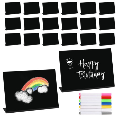 Zosenyer Mini Tableau Noir, 20 Pièces Ardoise Craie 10x7.5cm, Mini Ardoise pour Buffet, Mariage, Fête, Étiquette de Prix, avec 7