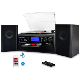 DIGITNOW! Tourne-Disque Bluetooth Viny pour CD, Cassette, Radio AM/FM et entrée auxiliaire, Port USB et encodage SD, télécommand