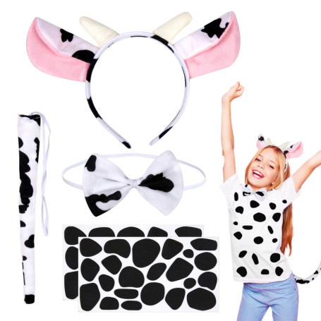 SUNYOK Ensemble Costume Vache pour Enfant Déguisement Animal Pour Anniversaire Carnaval Bandeau Oreilles de Vache Noeud Papillon