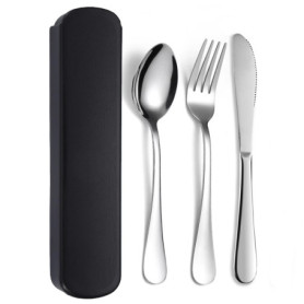 JIEYUCHU Couverts de Camping, 3 Set de Couverts en Inox, Ensemble de Couverts Lunch Box, Lavable au Lave Vaisselle, pour Pique-N