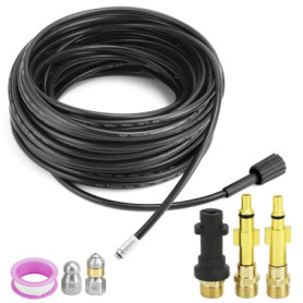 QWORK® Tuyau de nettoyage de tuyaux 30M 180bar, tuyau déboucheur flexible, avec adaptateur, compatible avec les nettoyeurs haute
