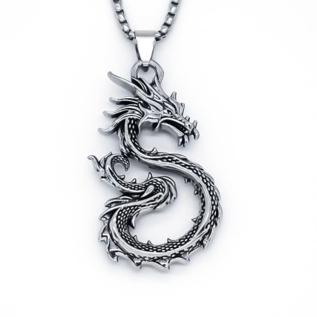 XFSRG Collier Dragon en Acier Inoxydable pour Femme - Bijoux Fantaisie - Chaine Argentée - Cadeau - Style Gothique et Mystique