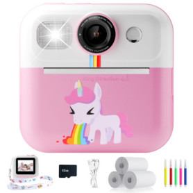 Etpark Appareil Photo Instantané, Appareil Photo Enfant Cadeau pour Filles de 4-12 Ans avec Papier d'impression & Carte 32G, Cam