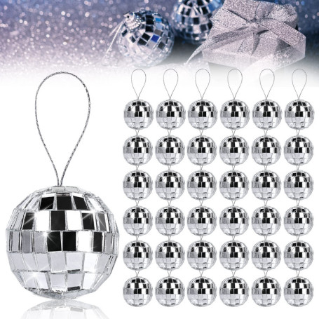 Boule à Facette Boule Disco, Vegena 36 Pièces Argent Boule à Facette 3cm Disco Ball, Boule Miroir, Boule Pailletée, Décoration à