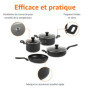 Amazon Basics Lot de 10 ustensiles, casseroles et poêles, empilables, anodisés, non adhésifs, gain de place, sans PFOA, Noir