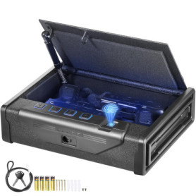 VEVOR Coffre-Fort de Pistolet en Acier Coffre-Fort Biométrique pour 2 Pistolets 3 Moyens de Déverrouillage par Empreintes Digita