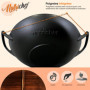 NutriChef Wok en Fonte-Pré-assaisonnée de 5,5 L - Poêle - Couvercle en Bois - Compatible avec Plaques de Cuisson Électriques et 