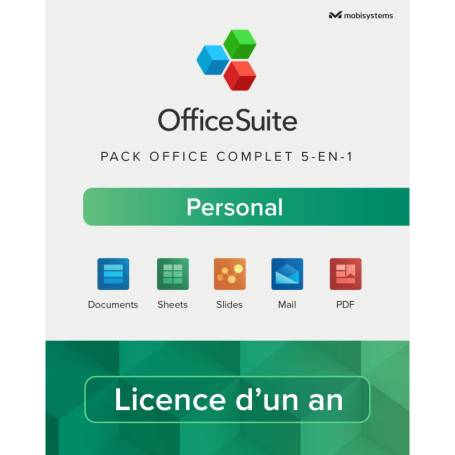 OfficeSuite Personal – Version complète – Documents, Sheets, Slides, PDF, Mail & Calendar pour 1 PC Windows et 2 appareils mobil