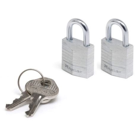 Master Lock 9120EURTCC Lot de 2 Cadenas à Clé en Aluminium Massif, Gris, 2 x 3,4 x 1,4 cm