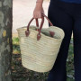 Panier de plage artisanal en feuilles de palmier naturel, cabas polyvalent tressé à la main avec poignées en cuir authentique, s