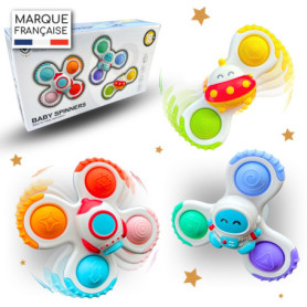 Baby Spinner Ventouse Pop it - Baby hoptoys Fidget Toys - Spinner Anti Stress - Jouet Bebe 1 an - Jouets de Bain - Hand Spinner 