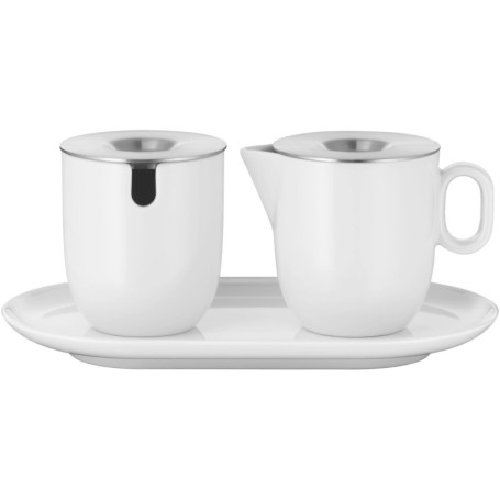 WMF Barista Sucrier de 130 ml et pot à crème/lait en porcelaine de 170 ml avec couvercles, soucoupe, pot à lait, passe au lave-v