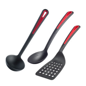 Westmark Set d'Ustensiles de Cuisine, 3 pièces, 1x Spatule, 1 Cuillère à Rôti et à Légumes + Louche, Plastique, Gallant, Noir/ro