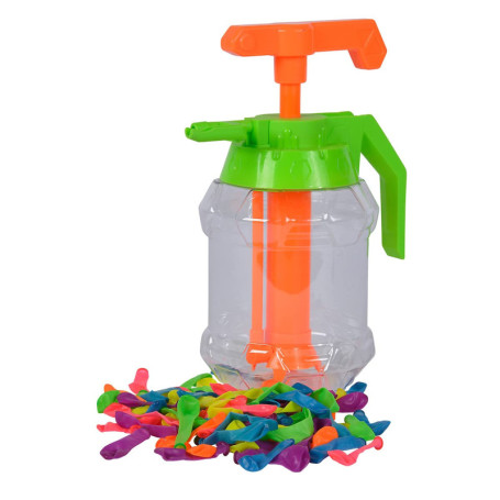 Simba 107796090 Bouteille de remplissage pour bombes à eau, avec fonction pompe et aide au nouage intégrée, 100 bombes à eau, vo