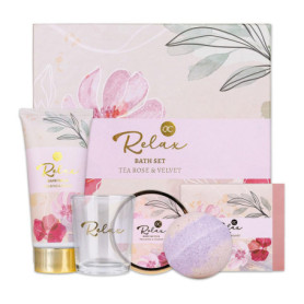 Accentra - Set de bain & soin RELAX dans une belle boîte cadeau, 5 pcs Wellness - Kit cadeaux pour femmes avec beurre corps, sav