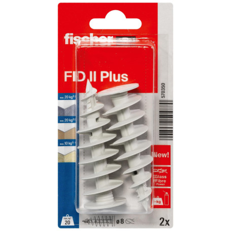 fischer - Cheville Nylon FID II Plus - Fixation dans Panneaux d'isolant PSE et PU/Blister de 2 pièces