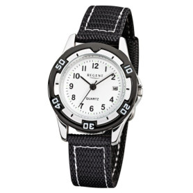 Regent montre avec bracelet fashion analogique Textile en tissu pour enfant – Bracelet Noir à Quartz urf318
