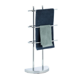 Relaxdays, argent Porte chrome 3 barres, salle de bain, support serviettes, socle demi rond, 83x40x18 cm, fer, 83 x 40 x 18 cm