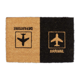 relaxdays Paillasson Fibre de Coco Arrival Departure, Tapis, Motif Avion, intérieur & extérieur, 40x60 cm, Nature/Noir