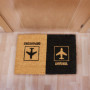 relaxdays Paillasson Fibre de Coco Arrival Departure, Tapis, Motif Avion, intérieur & extérieur, 40x60 cm, Nature/Noir