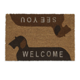 Relaxdays Paillasson Coco, Tapis antidérapant, Welcome, See You, Motif de Chien, 60x40 cm, intérieur, extérieur, Nature