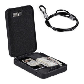 Relaxdays Coffre-Fort avec Code, Nomade, avec câble de sécurité, Acier, H x L x P: 5,5x17x25 cm, Noir