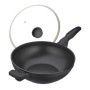 Relaxdays Poêle Wok avec Couvercle, D : 30 cm, Aluminium, Anti-adhésif, poignées, Four à gaz et électrique, Noire