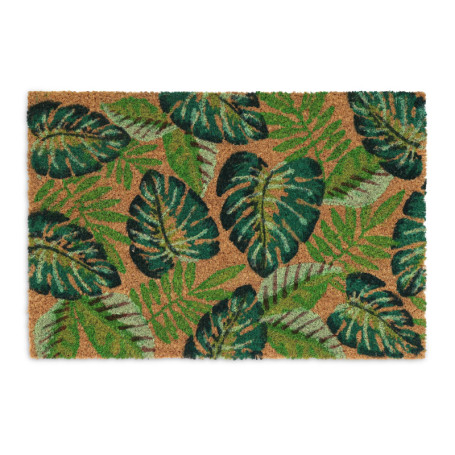 Relaxdays Paillasson Coco, Tapis avec Feuilles, 40x60 cm, antidérapant, résistant, intérieur, extérieur, Multicolore