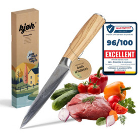 kjøk Premium Couteau de cuisine petit professionnel lame de 13cm avec étui et manche en bois d'olivier, dureté 58±2 HRC style co