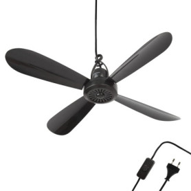 Bestlivings Ventilateur de plafond portable noir (câble XXL de 5 m) avec fiche et interrupteur, 220 V-240 V/5 W, diamètre 40 cm,