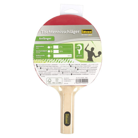 Idena 40201 - Raquette de Tennis de Table pour débutant avec Manche Droit en Bois, Un côté Lisse en Noir et Rouge