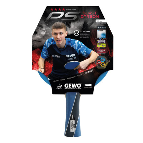 GEWO PS Blast Carbon Raquette de tennis de table professionnelle approuvée ITTF, raquette en carbone avec revêtement rapide GEWO